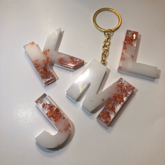 Custom Copper / Rose Gold & White Letter Keychains - Picture 3 of 16